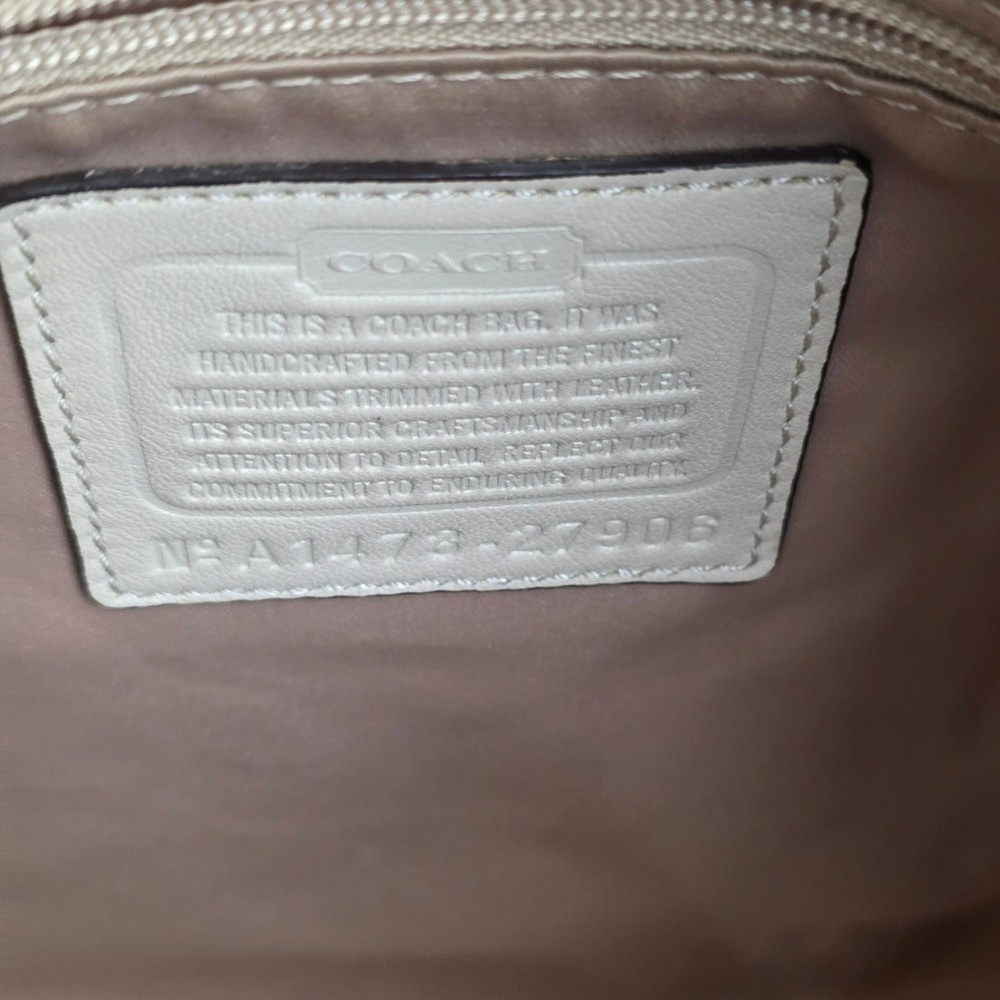 COACH Madison Op Art Pearl Signature Tan Khaki Canvas Hobo Shoulder Bag Purse - Picture 10 of 16
